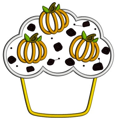 Pumpkin Cupcake With Chocolate Applique Machine Embroidery Design Digitized Pattern