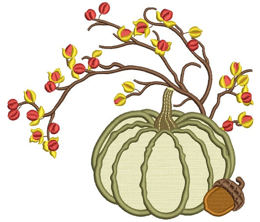 Pumpkin Eggcorn And Tree Branches Fall Applique Machine Embroidery Design Digitized Pattern