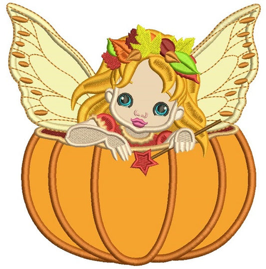 Pumpkin Fairy Thanksgiving Applique Machine Embroidery Design Digitized Pattern