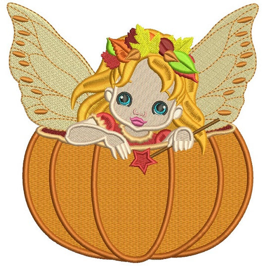 Pumpkin Fairy Thanksgiving Filled Machine Embroidery Design Digitized Pattern