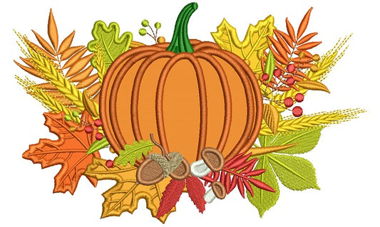 Pumpkin Floral Cornucopia Thanksgiving Applique Machine Embroidery Design Digitized Pattern