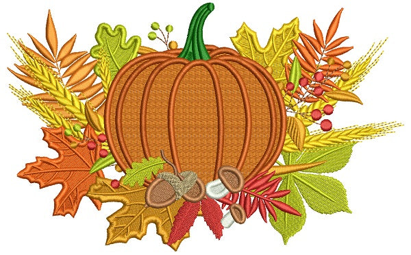 Pumpkin Floral Cornucopia Thanksgiving Filled Machine Embroidery Design Digitized Pattern