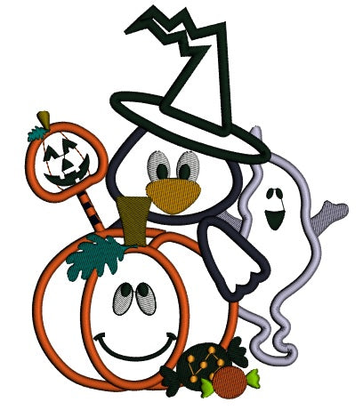 Pumpkin Ghost and Crow Halloween Applique Machine Embroidery Design Digitized Pattern