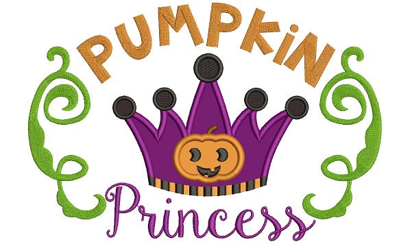 Pumpkin Princess Halloween Applique Machine Embroidery Digitized Design Pattern