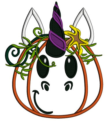 Pumpkin Unicorn Halloween Applique Machine Embroidery Design Digitized Pattern