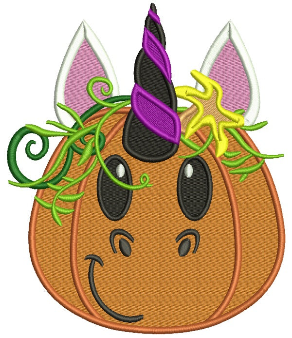 Pumpkin Unicorn Halloween Filled Machine Embroidery Design Digitized Pattern