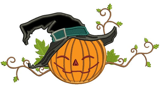 Pumpkin Wearing Witch's Hat Halloween Applique Machine Embroidery Design Digitized Pattern