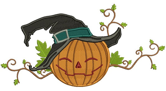 Pumpkin Wearing Witch's Hat Halloween Filled Machine Embroidery Design Digitized Pattern