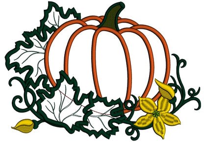 Pumpkin With Leaves Applique Machine Embroidery Design Digitized Pattern