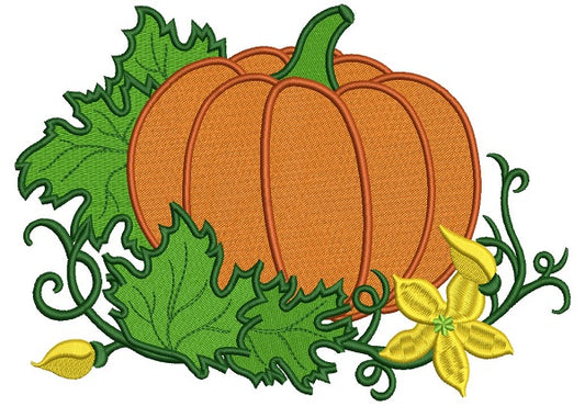 Pumpkin With Leaves Filled Machine Embroidery Design Digitized Pattern