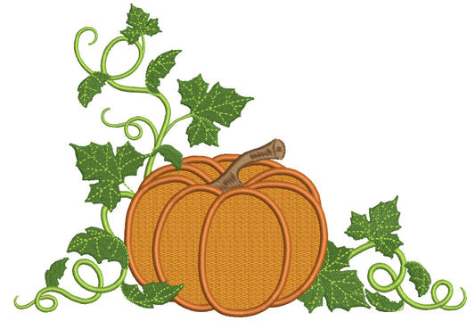 Pumpkin With Many Green Leaves Filled Machine Embroidery Design Digitized Pattern