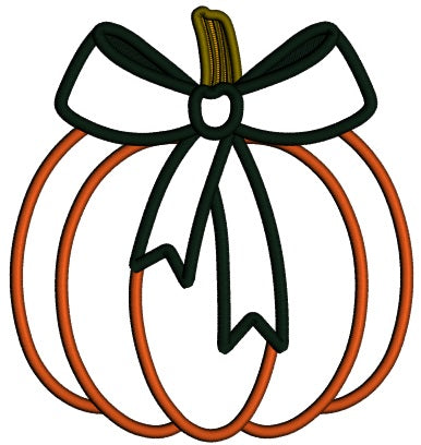 Pumpkin With a Ribbon Thanksgiving Applique Machine Embroidery Design Digitized Pattern