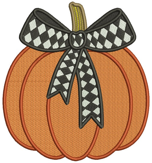 Pumpkin With a Ribbon Thanksgiving Filled Machine Embroidery Design Digitized Pattern