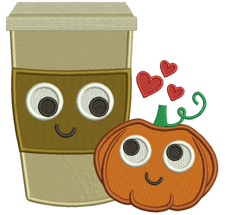 Pumpkin and Coffee Cup Filled Machine Embroidery Digitized Design Pattern