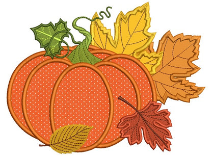 Pumpkin and Fall Leaves Arrangements Applique Machine Embroidery Design Digitized Pattern