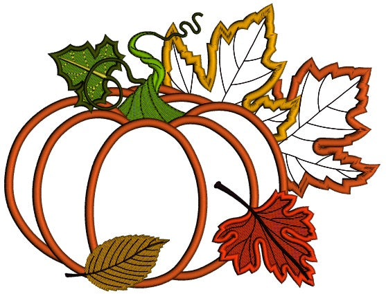 Pumpkin and Fall Leaves Arrangements Applique Machine Embroidery Design Digitized Pattern