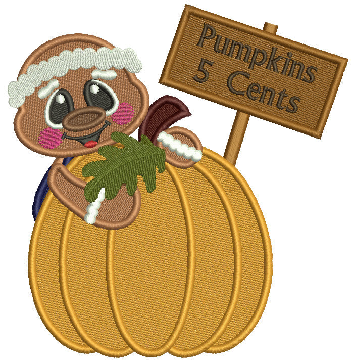 Pumpkins 5 Cents Gingerbread Man Filled Machine Embroidery Design Digitized Pattern