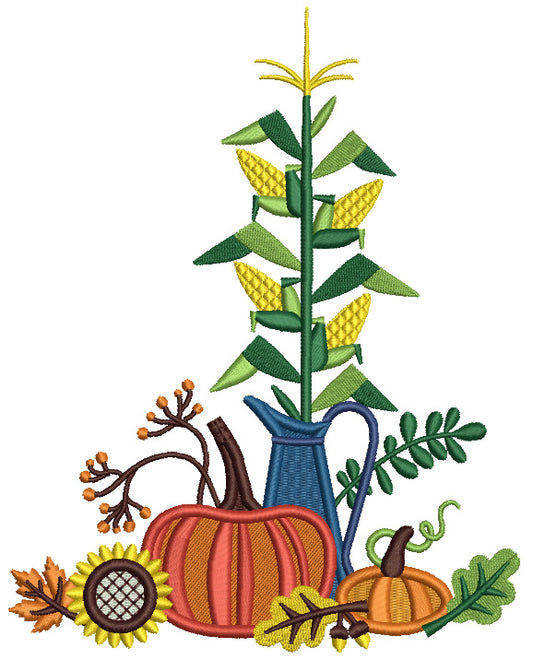 Pumpkins Leaves And Corn Thanksgiving Filled Machine Embroidery Design Digitized Pattern