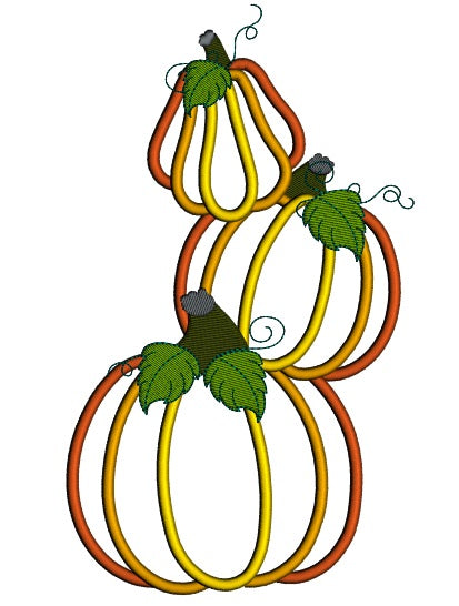 Pumpkins Stacked On Top Of Each Other Thanksgiving Applique Machine Embroidery Design Digitized Pattern