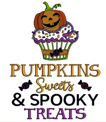 Pumpkins Sweets And Spooky Treats Halloween Applique Machine Embroidery Design Digitized Pattern