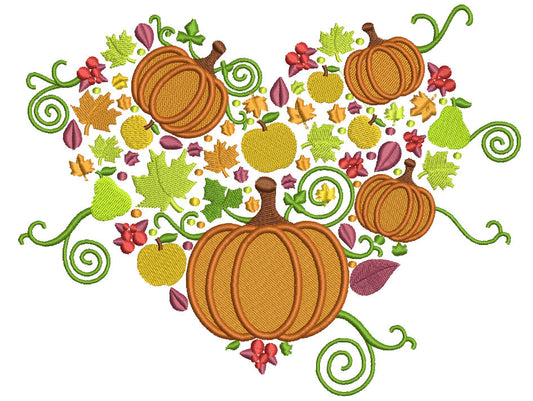 Pumpkins Thanksgiving Cornucopia Filled Machine Embroidery Design Digitized Pattern