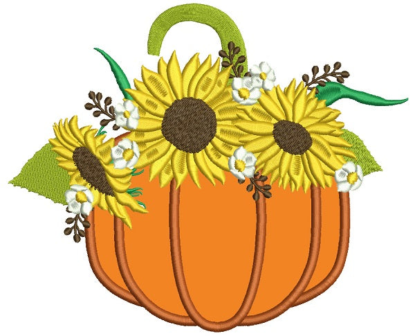 Pumpkins With Sunflowers Thanksgiving Applique Machine Embroidery Design Digitized Pattern