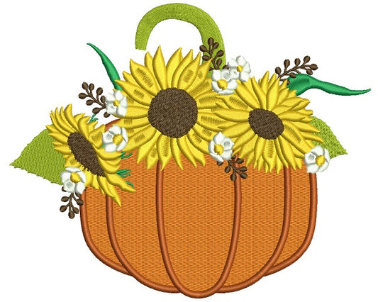 Pumpkins With Sunflowers Thanksgiving Filled Machine Embroidery Design Digitized Pattern