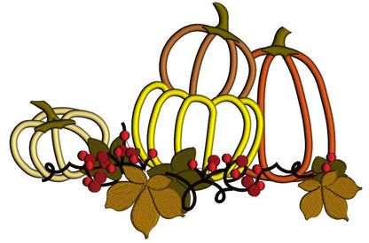 Pumpkins and Fall Leaves Applique Machine Embroidery Design Digitized Pattern