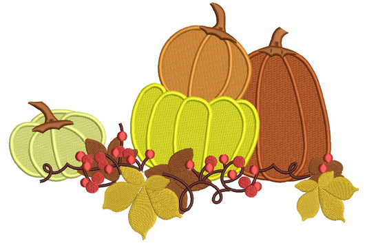 Pumpkins and Fall Leaves Filled Machine Embroidery Design Digitized Pattern