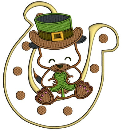 Puppy Sitting On a Big Horseshoe St. Patrick's Day Applique Machine Embroidery Design Digitized Pattern