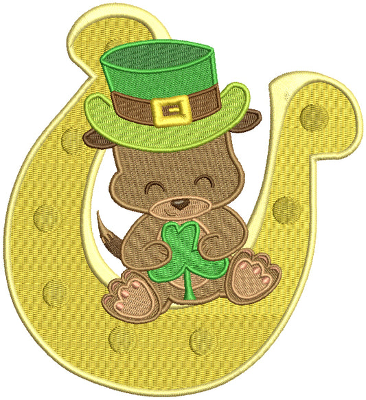 Puppy Sitting On a Big Horseshoe St. Patrick's Day Filled Machine Embroidery Design Digitized Pattern