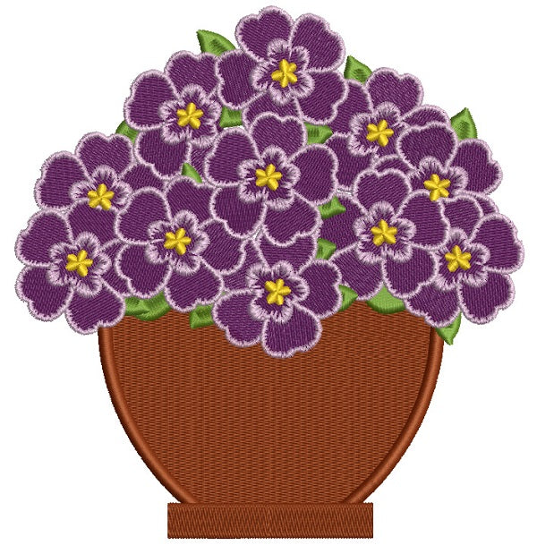 Purple Flowers In Plain Pot Filled Machine Embroidery Design Digitized Pattern