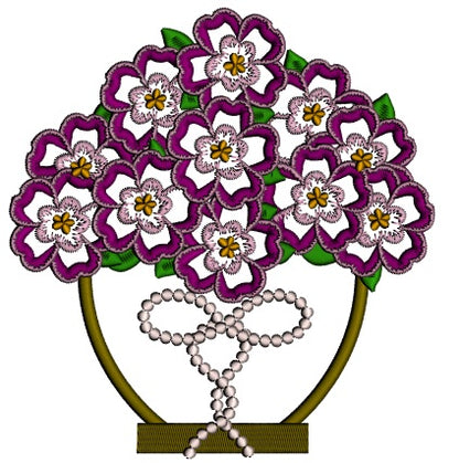 Purple Flowers In The Pot Applique Machine Embroidery Design Digitized Pattern