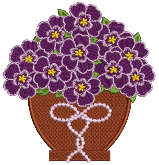 Purple Flowers In The Pot Filled Machine Embroidery Design Digitized Pattern