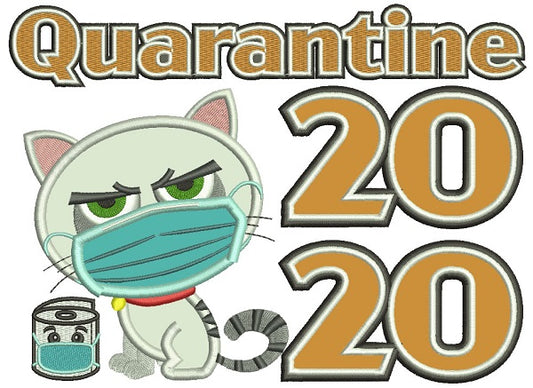 Quarantine 2020 Cat Wearing a Mask Applique Machine Embroidery Design Digitized Pattern