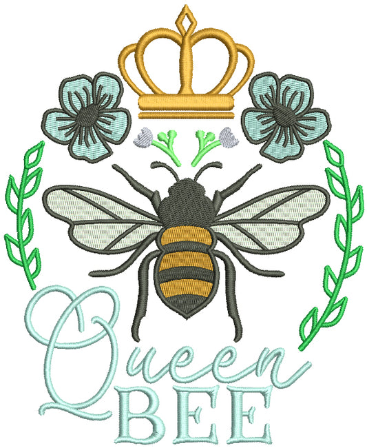 Queen Bee Flowers And Crown Filled Machine Embroidery Design Digitized Pattern