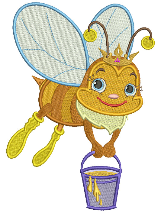 Queen Bee With a Bucket Full Of Honey Filled Machine Embroidery Design Digitized Pattern