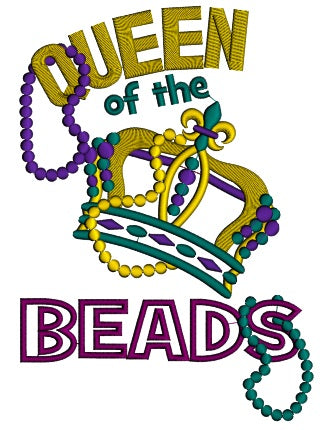Queen Of Beads Mardi Gras Crown Applique Machine Embroidery Design Digitized Pattern