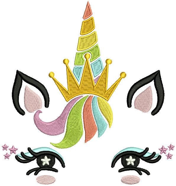 Queen Unicorn Head Wearing a Crown Filled Machine Embroidery Design Digitized Pattern