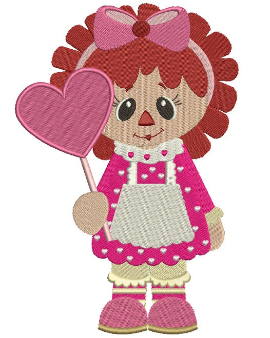 Rag Doll Holding Big Heart Filled Machine Embroidery Design Digitized Pattern