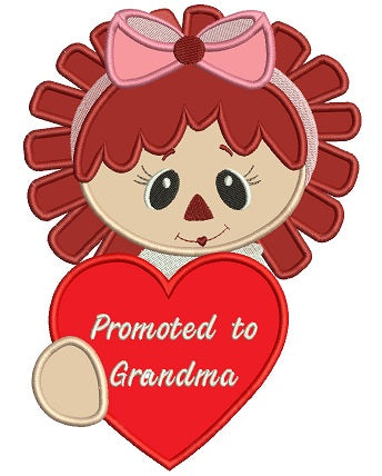 Rag Doll With Big Heart Promoted To Grandma Applique Machine Embroidery Digitized Design Pattern