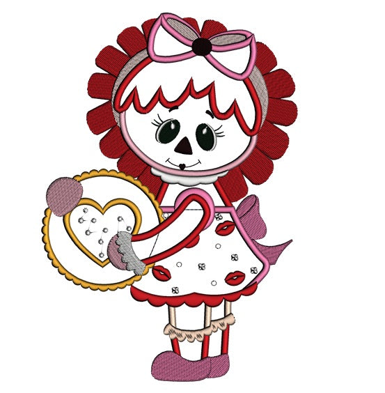 Rag Doll With Hearts and Kisses Applique Machine Embroidery Digitized Design Pattern