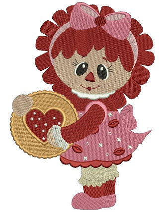 Rag Doll With Hearts and Kisses Filled Machine Embroidery Digitized Design Pattern