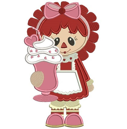 Rag Doll With Ice Cream Cone Applique Machine Embroidery Digitized Design Pattern