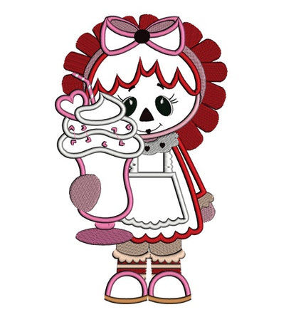 Rag Doll With Ice Cream Cone Applique Machine Embroidery Digitized Design Pattern