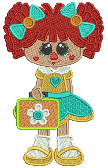 Ragdoll Girl Ready For School Filled Machine Embroidery Design Digitized Pattern