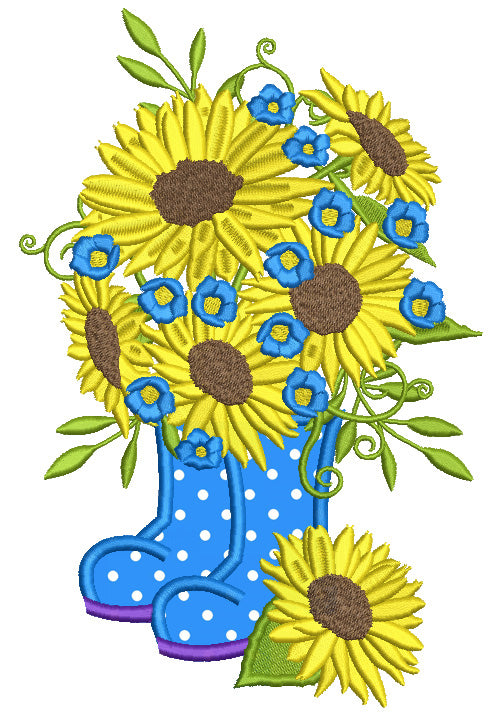 Rain Boots With Sunflowers Applique Machine Embroidery Design Digitized Pattern