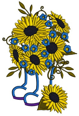 Rain Boots With Sunflowers Applique Machine Embroidery Design Digitized Pattern