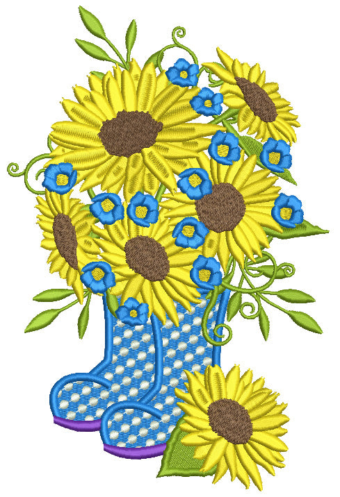Rain Boots With Sunflowers Filled Machine Embroidery Design Digitized Pattern