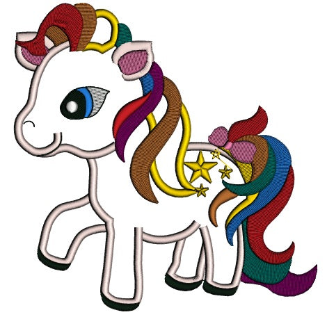 Rainbow Pony Applique Machine Embroidery Digitized Design Pattern
